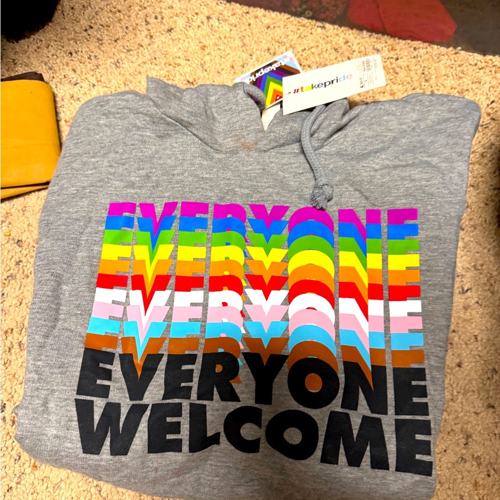 Target Take Pride “EVERYONE WELCOME” hoodie medium unisex NWT grey rainbow 🌈